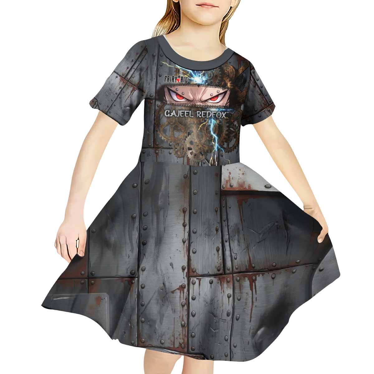 Gajeel Redfox Fairy Tail Kid Short Sleeve Dress Industrial Steampunk Anime Style with Iron Dragon Elements
