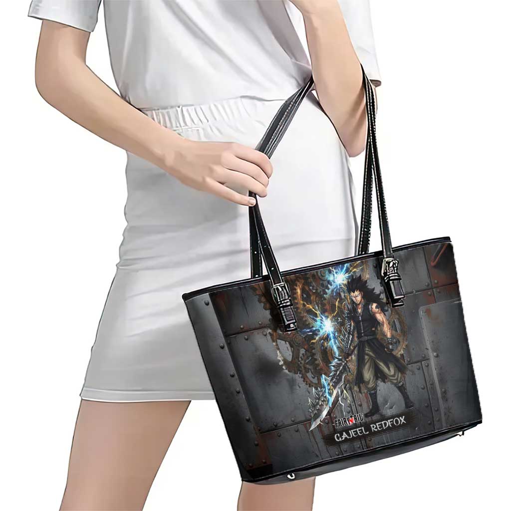Gajeel Redfox Fairy Tail Leather Tote Bag Industrial Steampunk Anime Style with Iron Dragon Elements