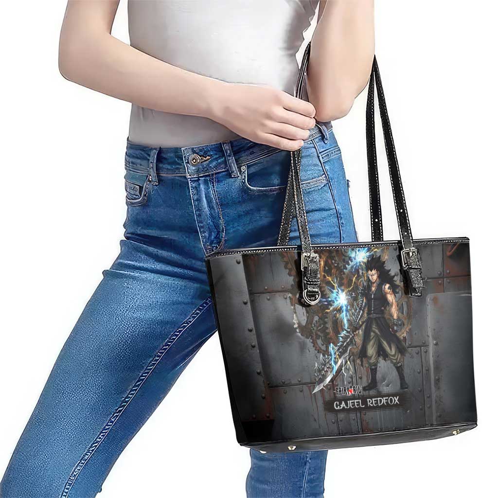Gajeel Redfox Fairy Tail Leather Tote Bag Industrial Steampunk Anime Style with Iron Dragon Elements