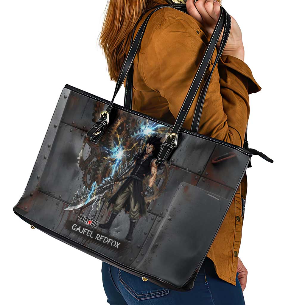 Gajeel Redfox Fairy Tail Leather Tote Bag Industrial Steampunk Anime Style with Iron Dragon Elements