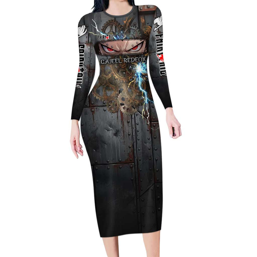 Gajeel Redfox Fairy Tail Long Sleeve Bodycon Dress Industrial Steampunk Anime Style with Iron Dragon Elements