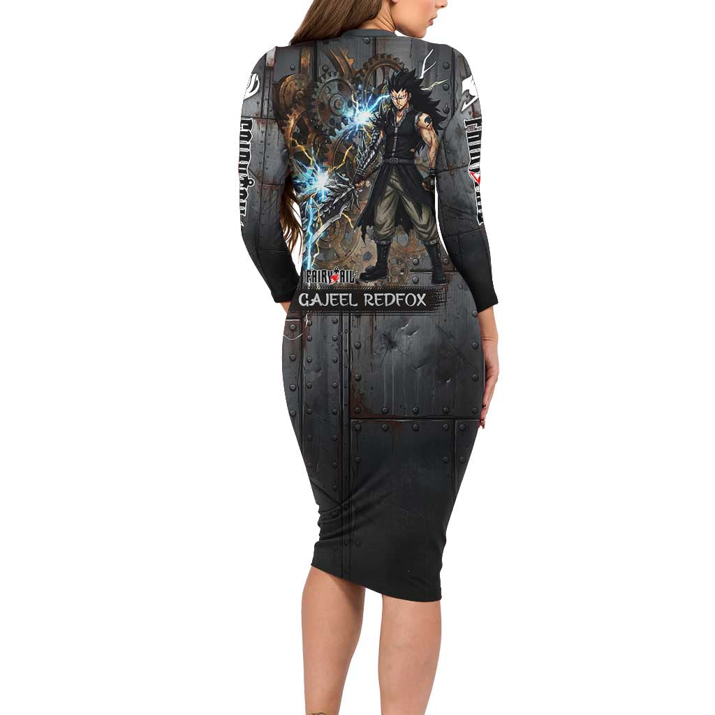 Gajeel Redfox Fairy Tail Long Sleeve Bodycon Dress Industrial Steampunk Anime Style with Iron Dragon Elements