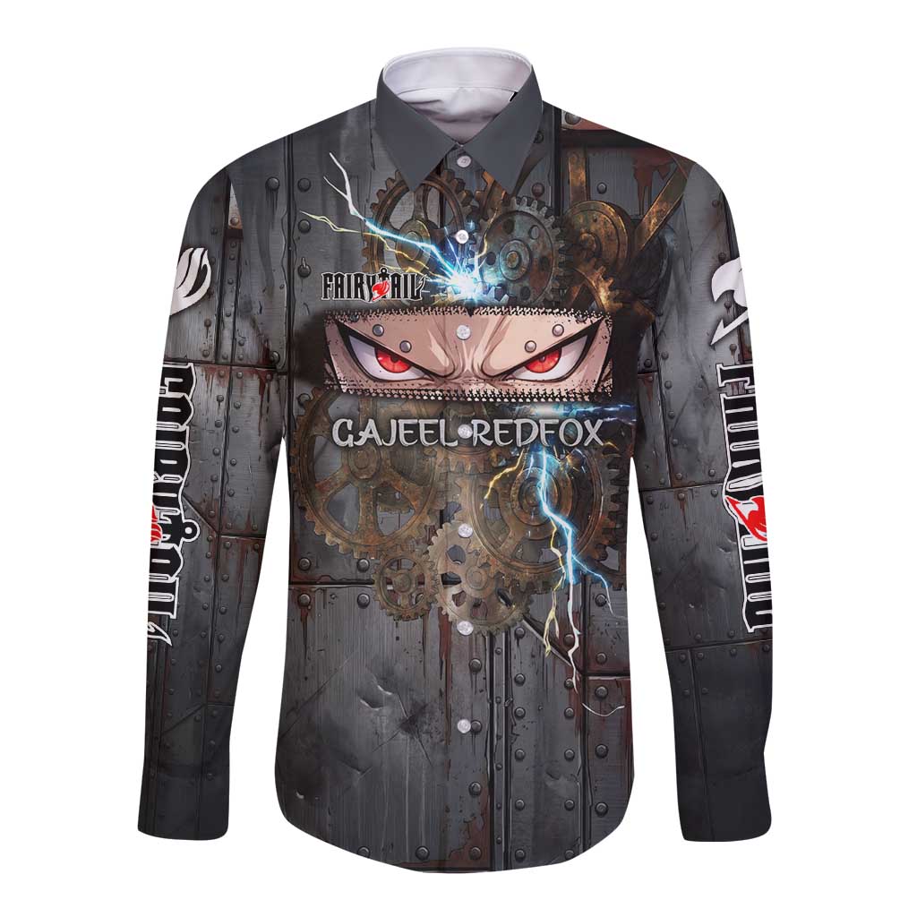 Gajeel Redfox Fairy Tail Long Sleeve Button Shirt Industrial Steampunk Anime Style with Iron Dragon Elements