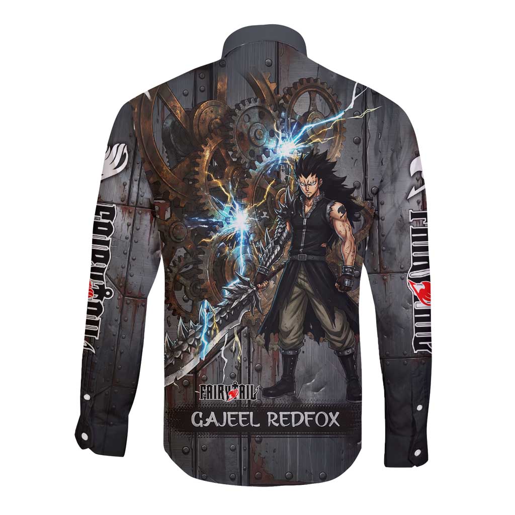 Gajeel Redfox Fairy Tail Long Sleeve Button Shirt Industrial Steampunk Anime Style with Iron Dragon Elements