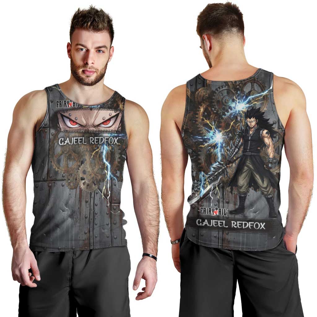 Gajeel Redfox Fairy Tail Men Tank Top Industrial Steampunk Anime Style with Iron Dragon Elements