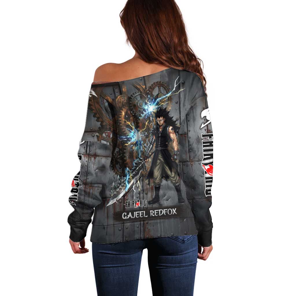 Gajeel Redfox Fairy Tail Off Shoulder Sweater Industrial Steampunk Anime Style with Iron Dragon Elements
