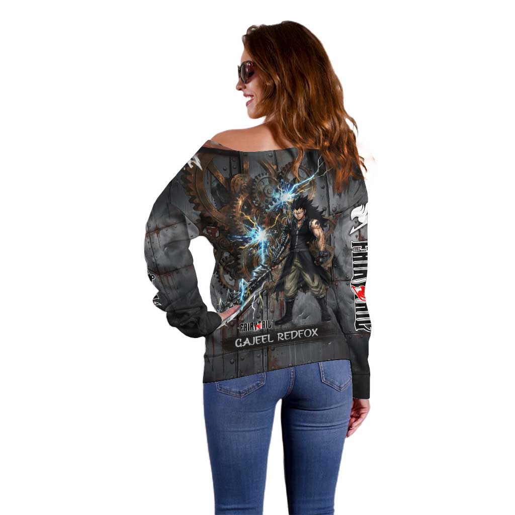 Gajeel Redfox Fairy Tail Off Shoulder Sweater Industrial Steampunk Anime Style with Iron Dragon Elements