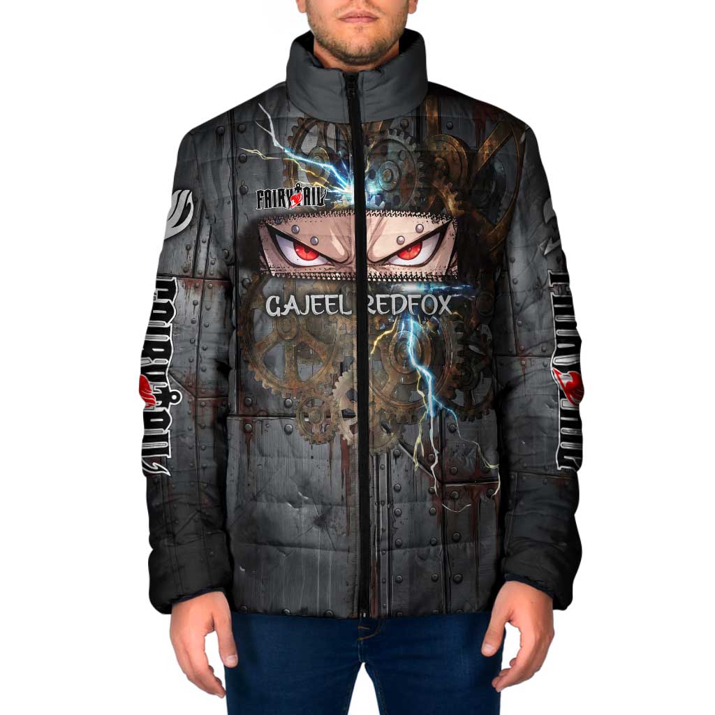 Gajeel Redfox Fairy Tail Padded Jacket Industrial Steampunk Anime Style with Iron Dragon Elements