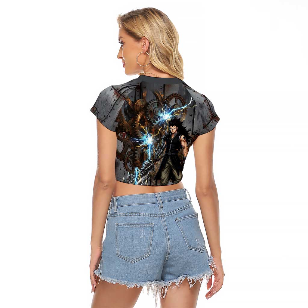 Gajeel Redfox Fairy Tail Raglan Cropped T Shirt Industrial Steampunk Anime Style with Iron Dragon Elements