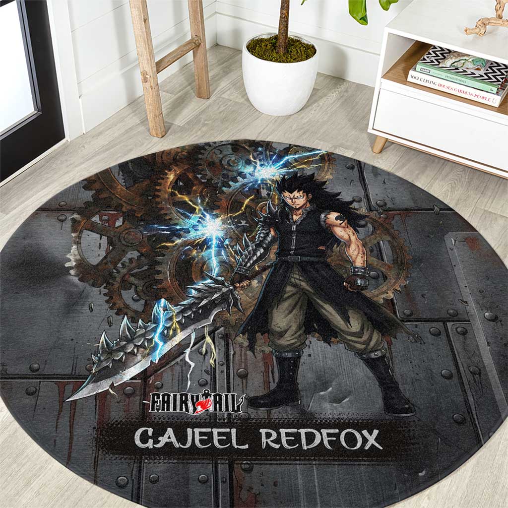 Gajeel Redfox Fairy Tail Round Carpet Industrial Steampunk Anime Style with Iron Dragon Elements