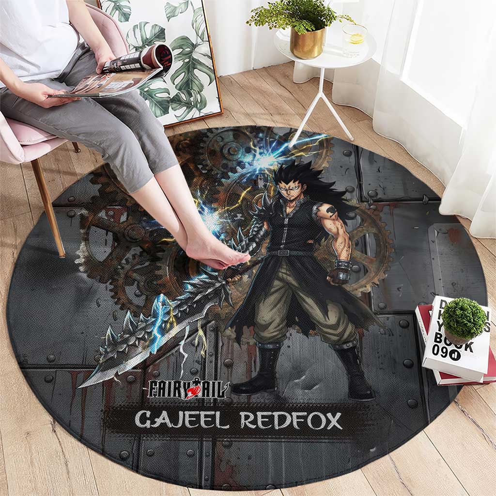 Gajeel Redfox Fairy Tail Round Carpet Industrial Steampunk Anime Style with Iron Dragon Elements