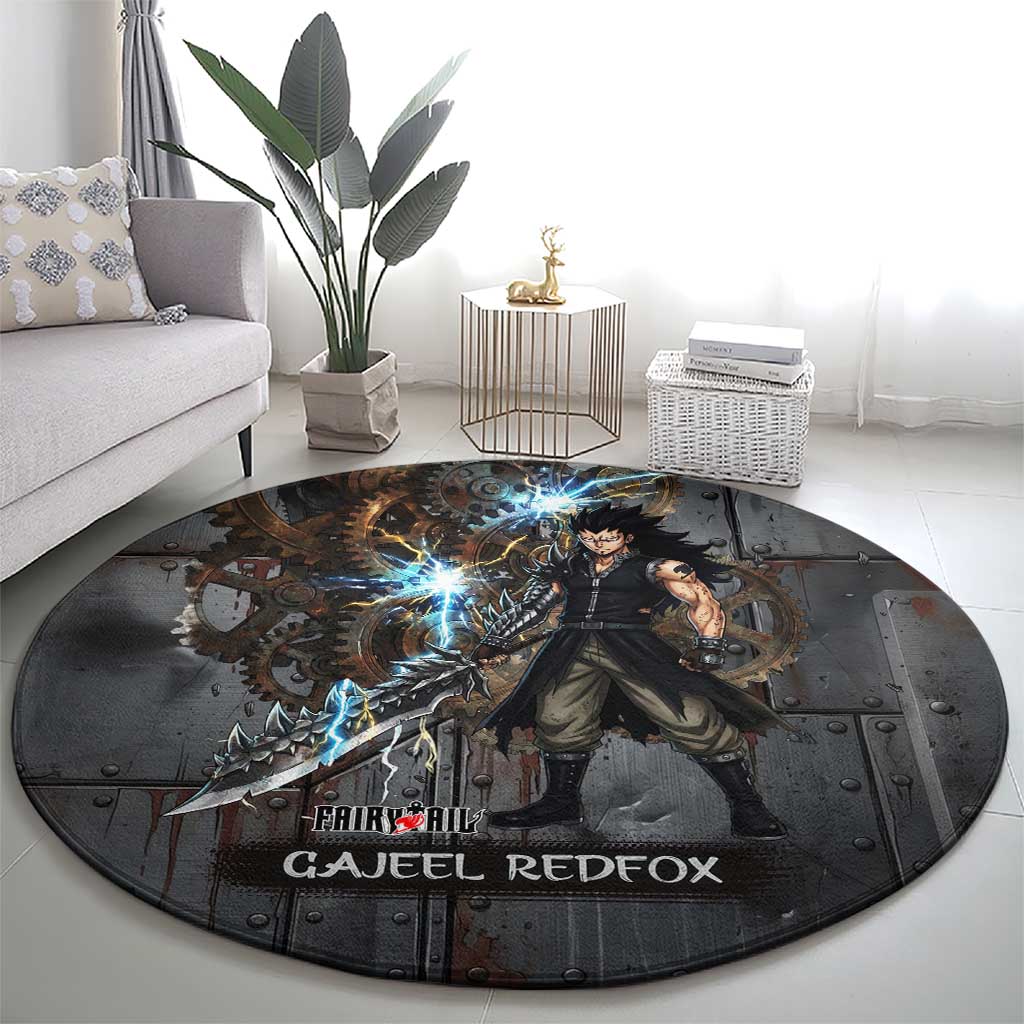 Gajeel Redfox Fairy Tail Round Carpet Industrial Steampunk Anime Style with Iron Dragon Elements
