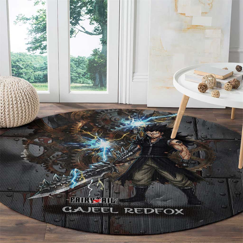 Gajeel Redfox Fairy Tail Round Carpet Industrial Steampunk Anime Style with Iron Dragon Elements