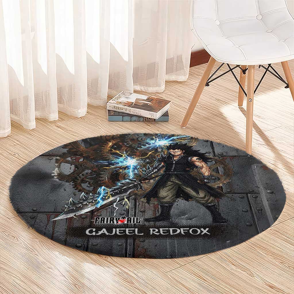 Gajeel Redfox Fairy Tail Round Carpet Industrial Steampunk Anime Style with Iron Dragon Elements