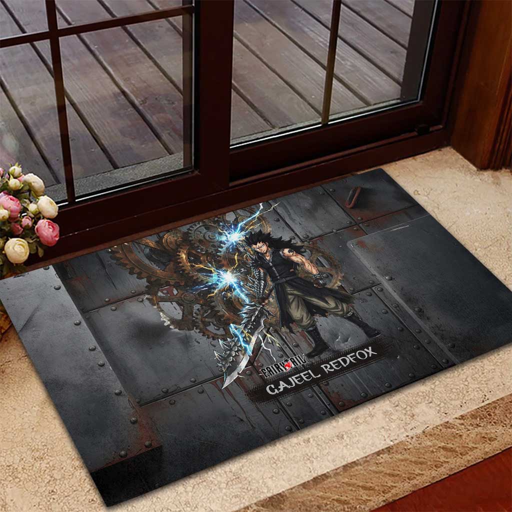 Gajeel Redfox Fairy Tail Rubber Doormat Industrial Steampunk Anime Style with Iron Dragon Elements