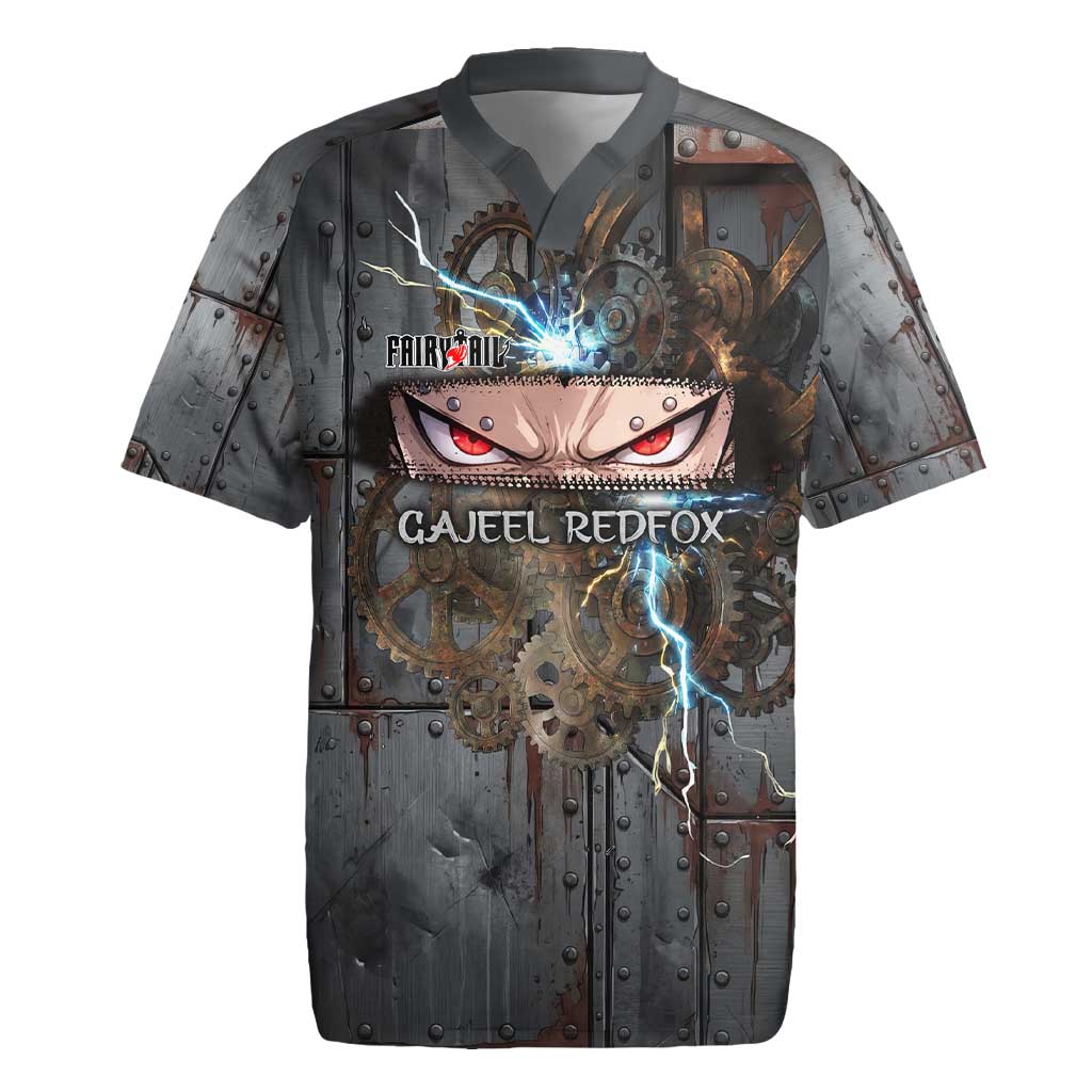 Gajeel Redfox Fairy Tail Rugby Jersey Industrial Steampunk Anime Style with Iron Dragon Elements