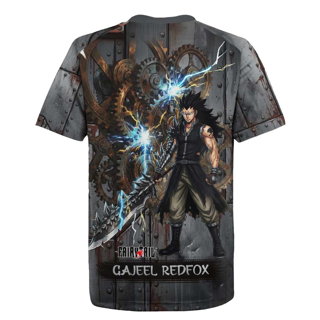 Gajeel Redfox Fairy Tail Rugby Jersey Industrial Steampunk Anime Style with Iron Dragon Elements