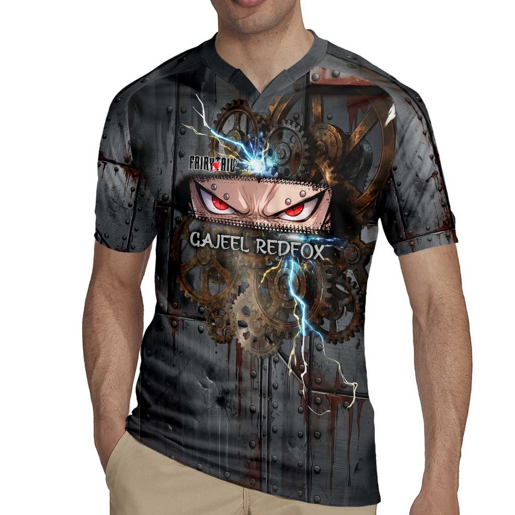 Gajeel Redfox Fairy Tail Rugby Jersey Industrial Steampunk Anime Style with Iron Dragon Elements