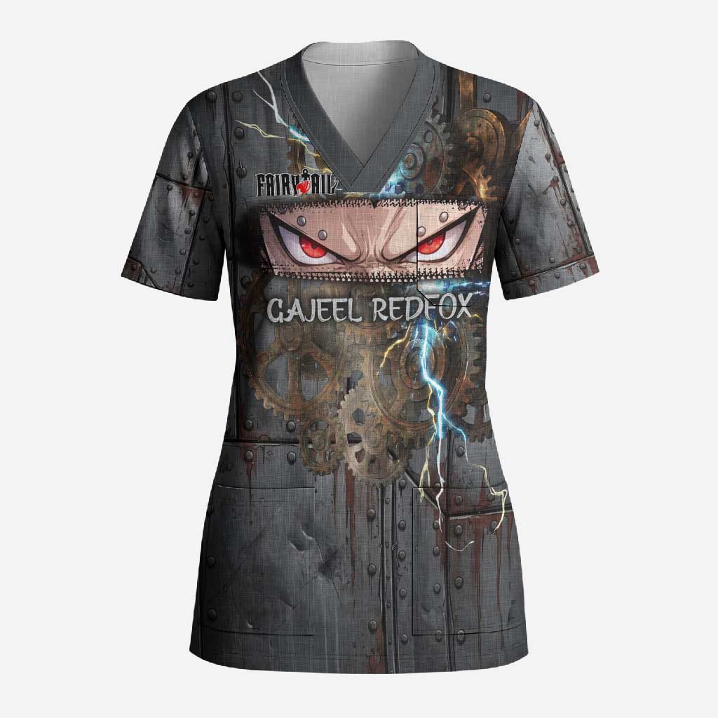 Gajeel Redfox Fairy Tail Scrub Top Industrial Steampunk Anime Style with Iron Dragon Elements