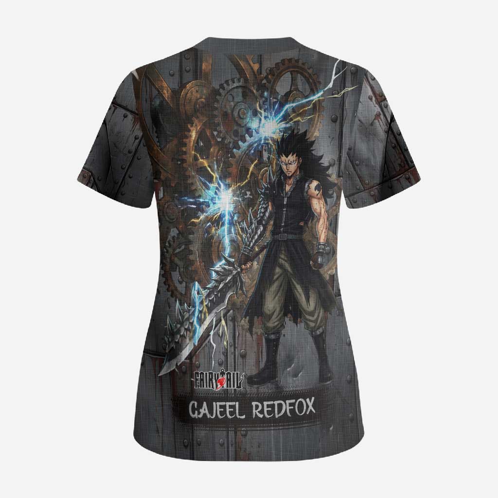 Gajeel Redfox Fairy Tail Scrub Top Industrial Steampunk Anime Style with Iron Dragon Elements