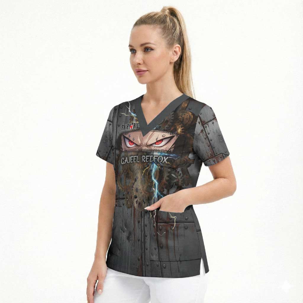 Gajeel Redfox Fairy Tail Scrub Top Industrial Steampunk Anime Style with Iron Dragon Elements