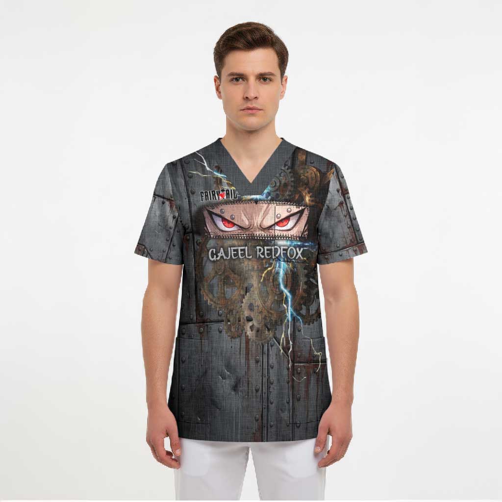 Gajeel Redfox Fairy Tail Scrub Top Industrial Steampunk Anime Style with Iron Dragon Elements