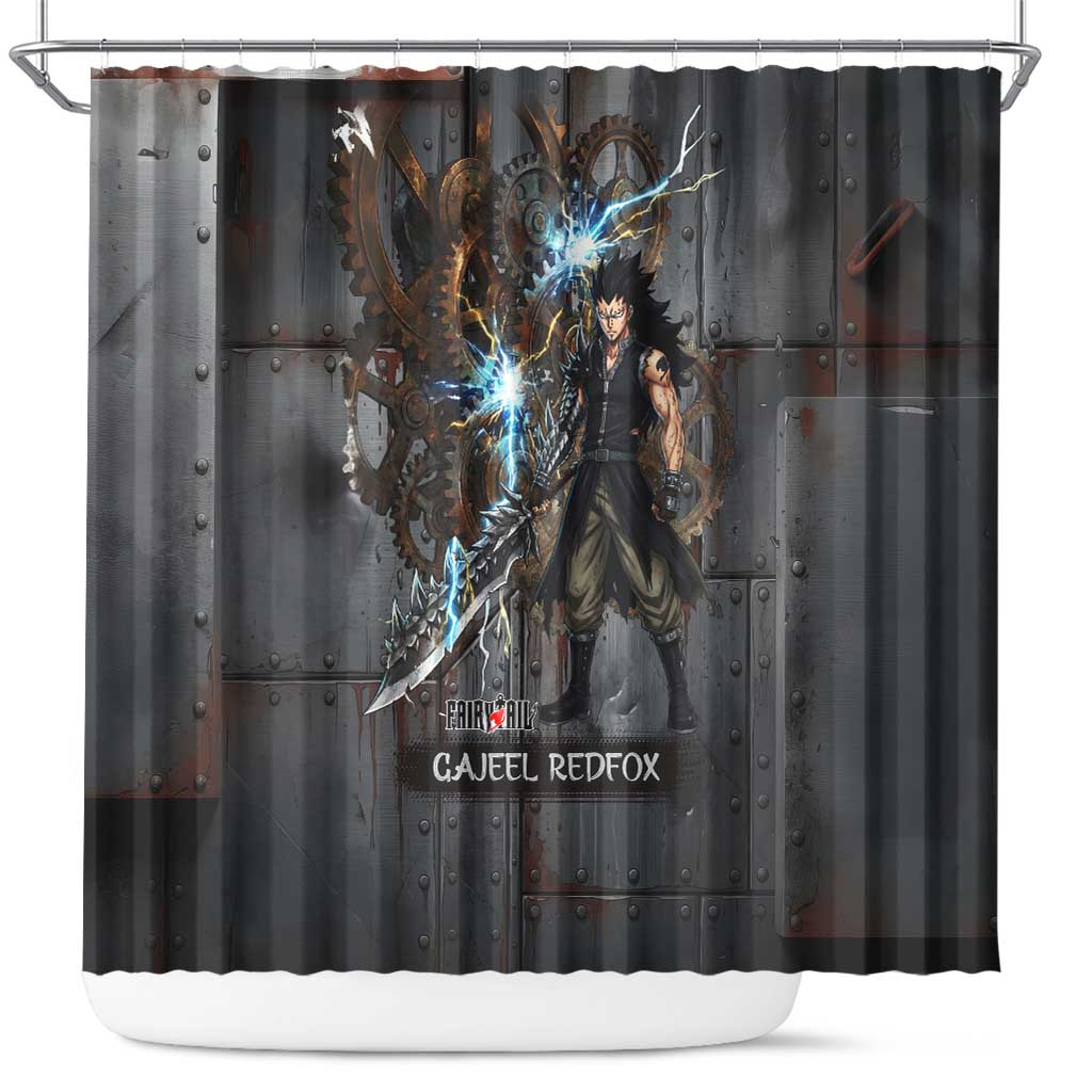 Gajeel Redfox Fairy Tail Shower Curtain Industrial Steampunk Anime Style with Iron Dragon Elements