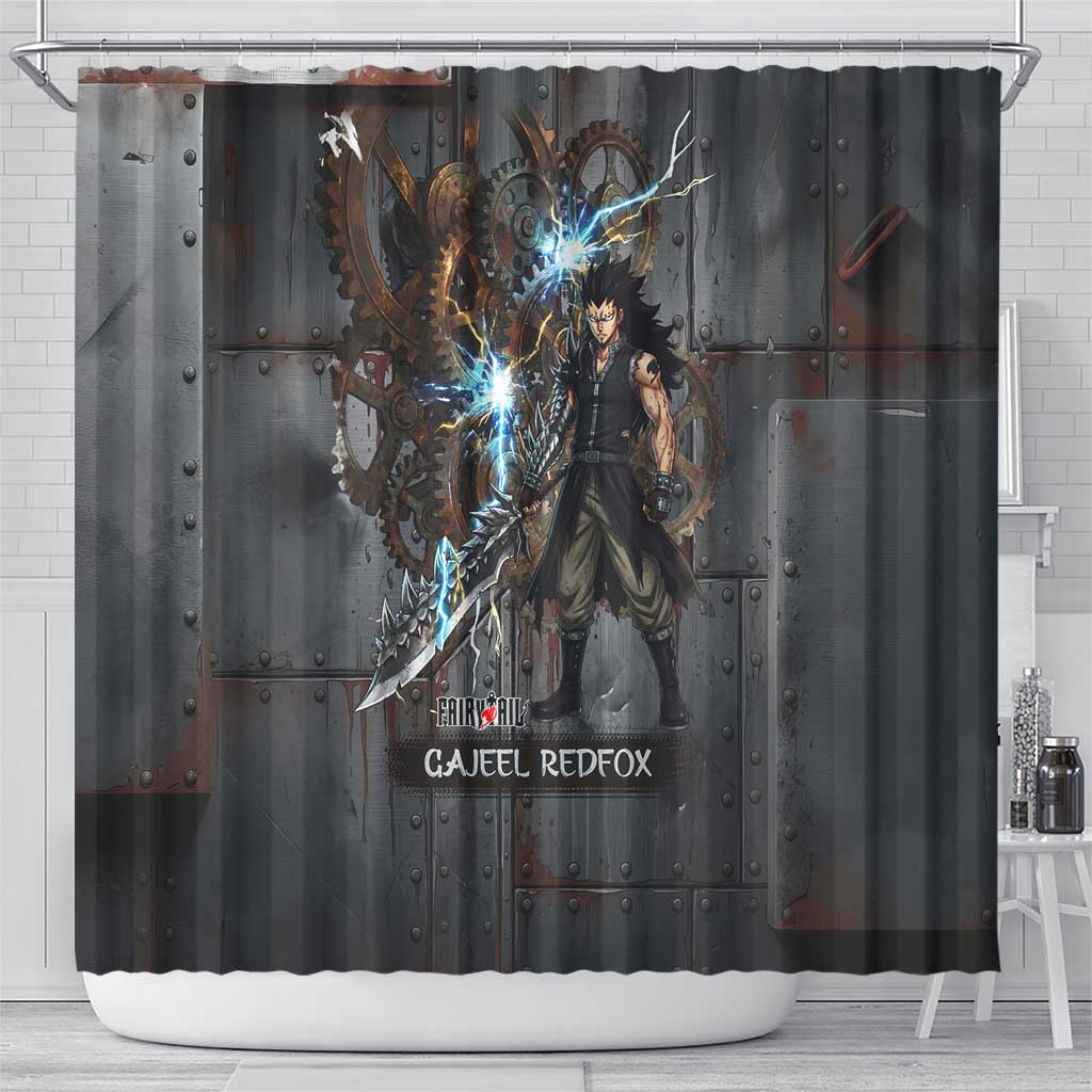 Gajeel Redfox Fairy Tail Shower Curtain Industrial Steampunk Anime Style with Iron Dragon Elements