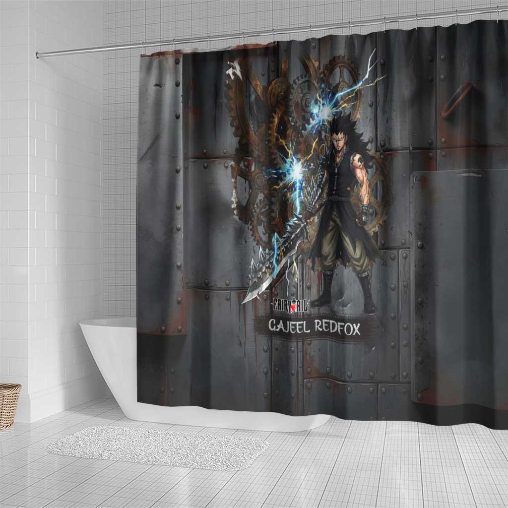 Gajeel Redfox Fairy Tail Shower Curtain Industrial Steampunk Anime Style with Iron Dragon Elements