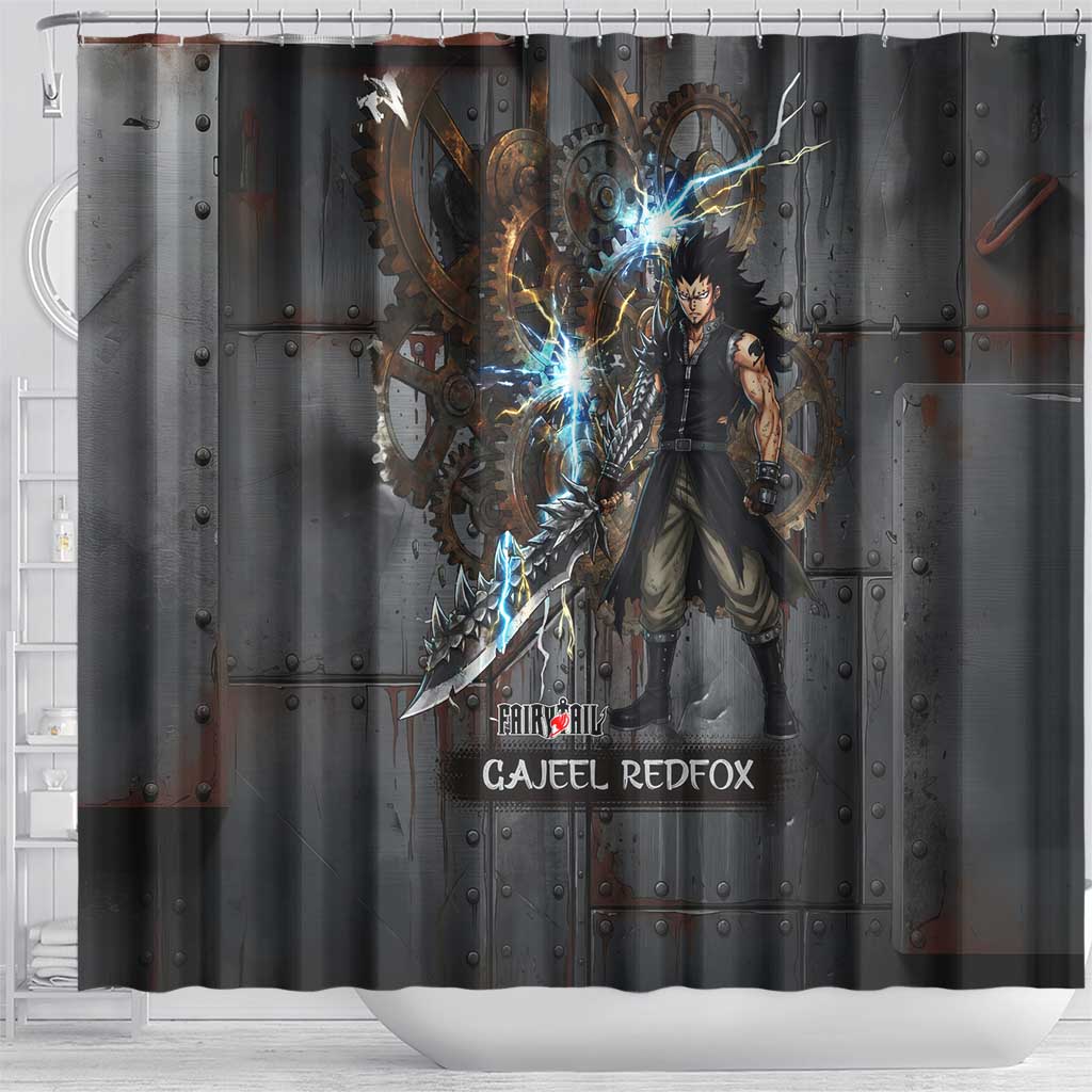 Gajeel Redfox Fairy Tail Shower Curtain Industrial Steampunk Anime Style with Iron Dragon Elements