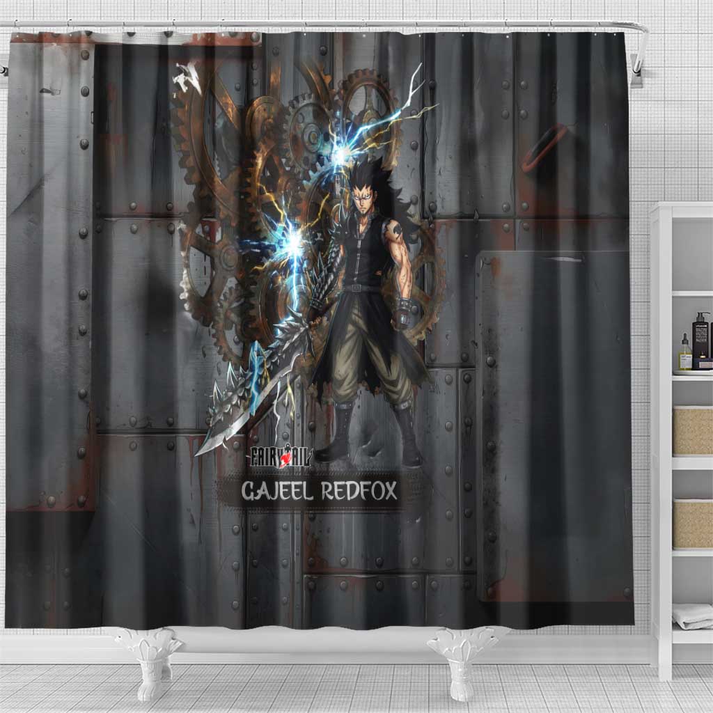 Gajeel Redfox Fairy Tail Shower Curtain Industrial Steampunk Anime Style with Iron Dragon Elements