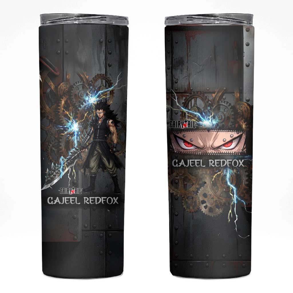 Gajeel Redfox Fairy Tail Skinny Tumbler Industrial Steampunk Anime Style with Iron Dragon Elements