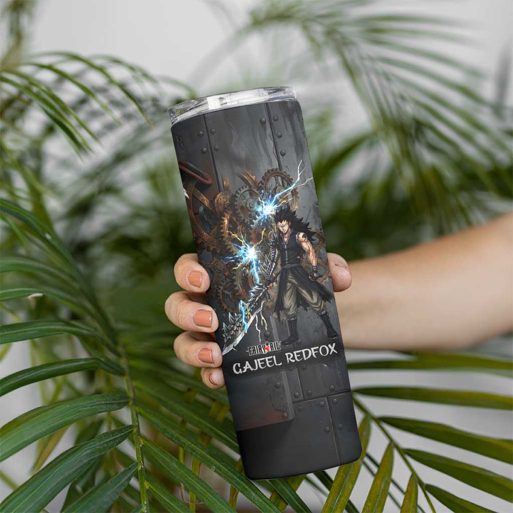 Gajeel Redfox Fairy Tail Skinny Tumbler Industrial Steampunk Anime Style with Iron Dragon Elements