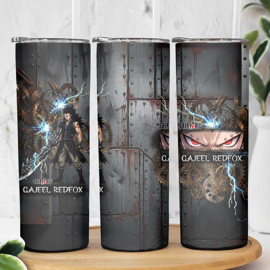 Gajeel Redfox Fairy Tail Skinny Tumbler Industrial Steampunk Anime Style with Iron Dragon Elements