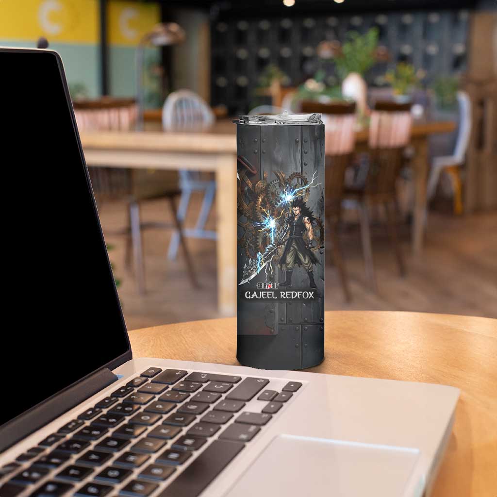 Gajeel Redfox Fairy Tail Skinny Tumbler Industrial Steampunk Anime Style with Iron Dragon Elements