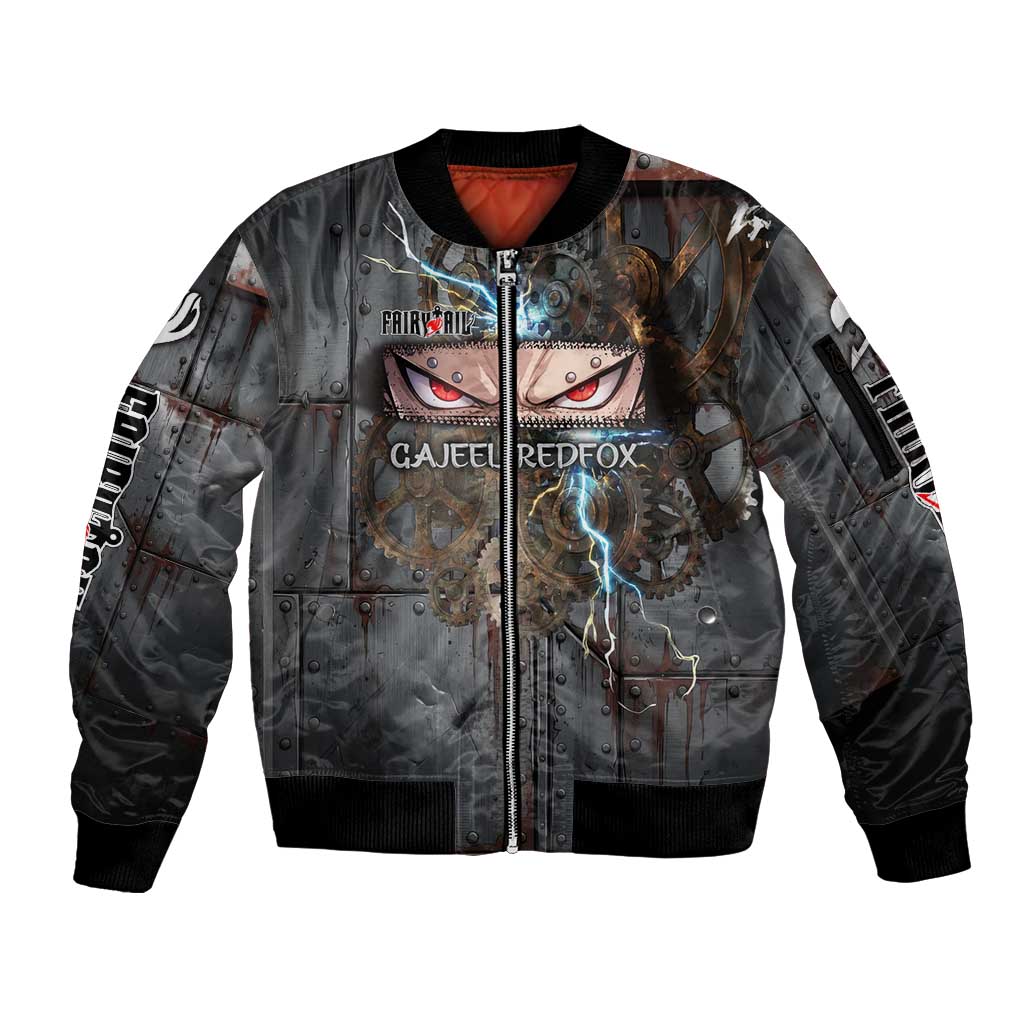 Gajeel Redfox Fairy Tail Sleeve Zip Bomber Jacket Industrial Steampunk Anime Style with Iron Dragon Elements
