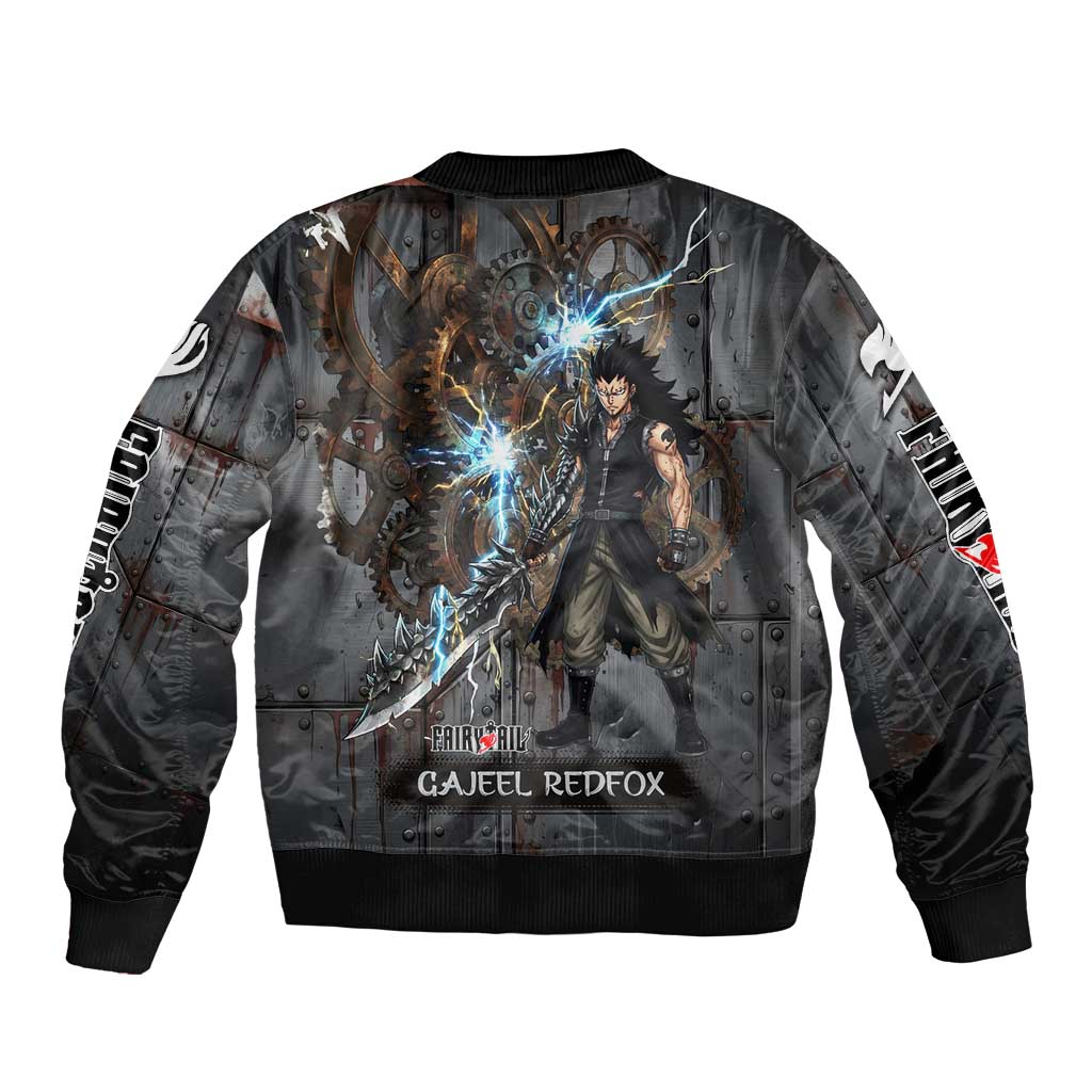 Gajeel Redfox Fairy Tail Sleeve Zip Bomber Jacket Industrial Steampunk Anime Style with Iron Dragon Elements