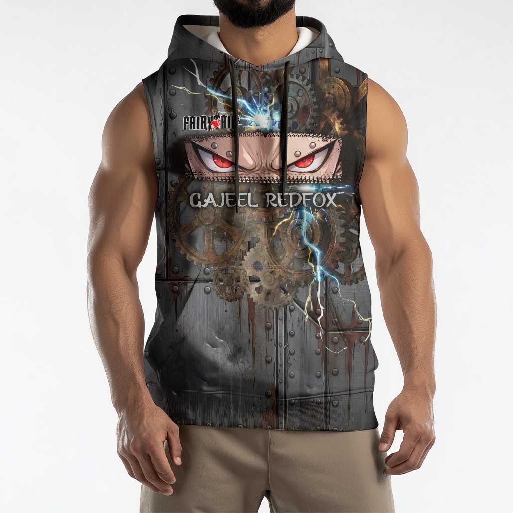 Gajeel Redfox Fairy Tail Sleeveless Hoodie Industrial Steampunk Anime Style with Iron Dragon Elements