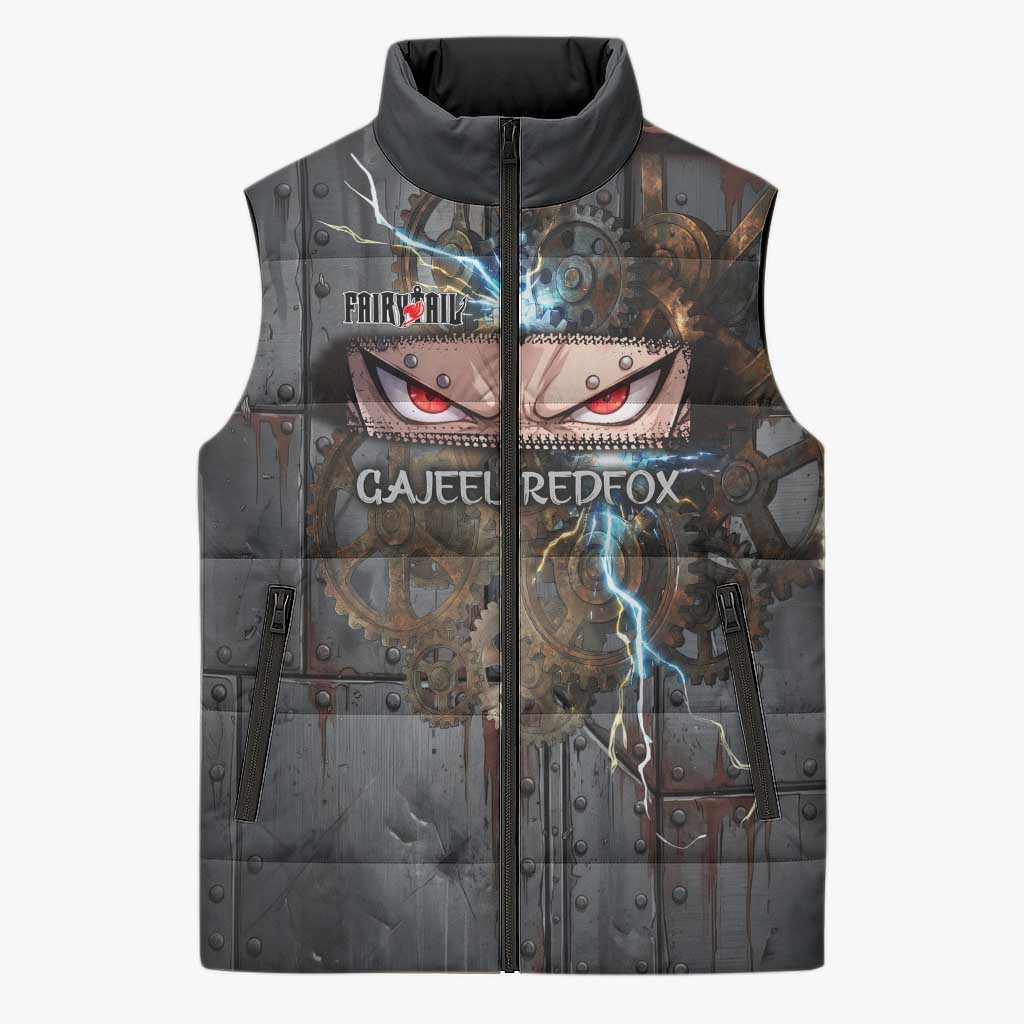 Gajeel Redfox Fairy Tail Sleeveless Puffer Jacket Industrial Steampunk Anime Style with Iron Dragon Elements