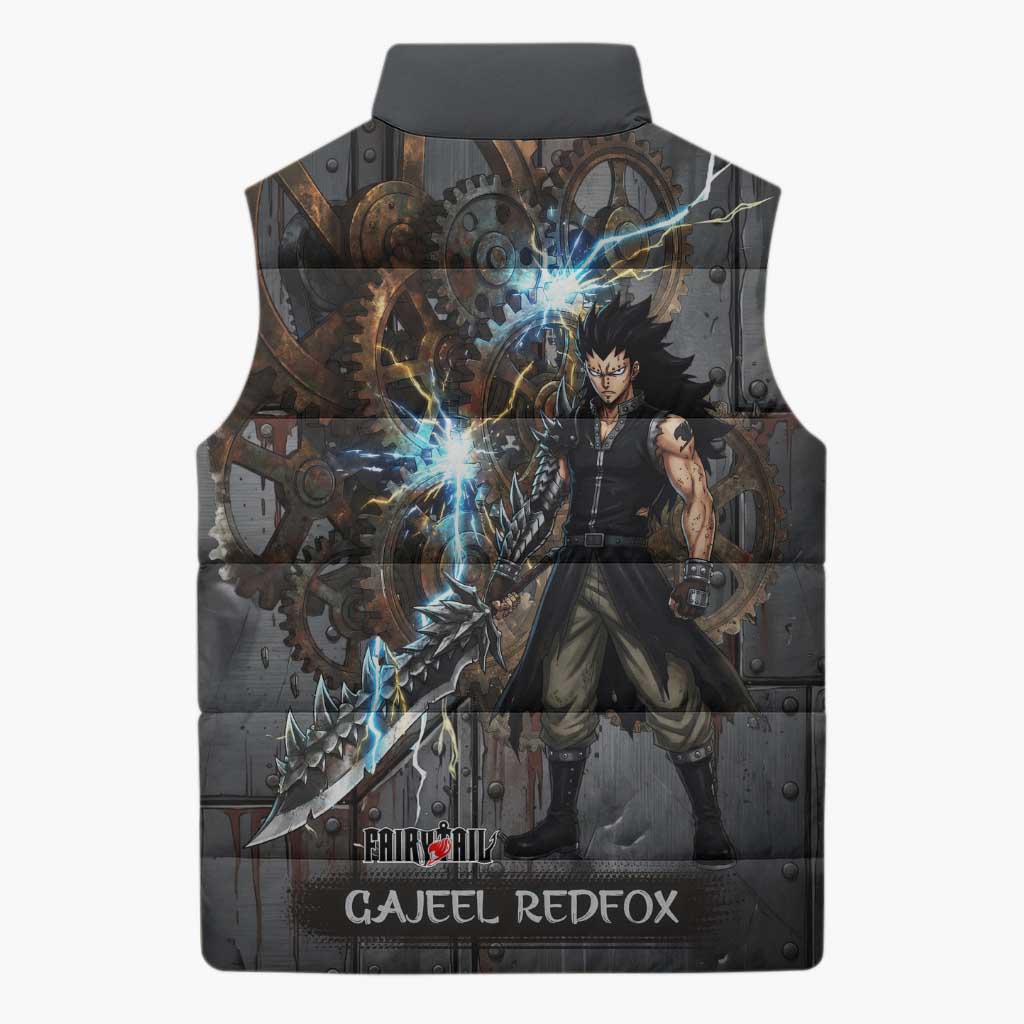 Gajeel Redfox Fairy Tail Sleeveless Puffer Jacket Industrial Steampunk Anime Style with Iron Dragon Elements