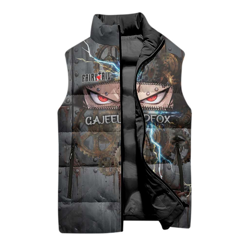 Gajeel Redfox Fairy Tail Sleeveless Puffer Jacket Industrial Steampunk Anime Style with Iron Dragon Elements