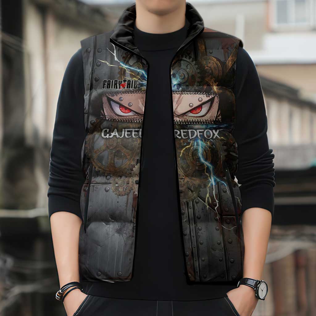 Gajeel Redfox Fairy Tail Sleeveless Puffer Jacket Industrial Steampunk Anime Style with Iron Dragon Elements