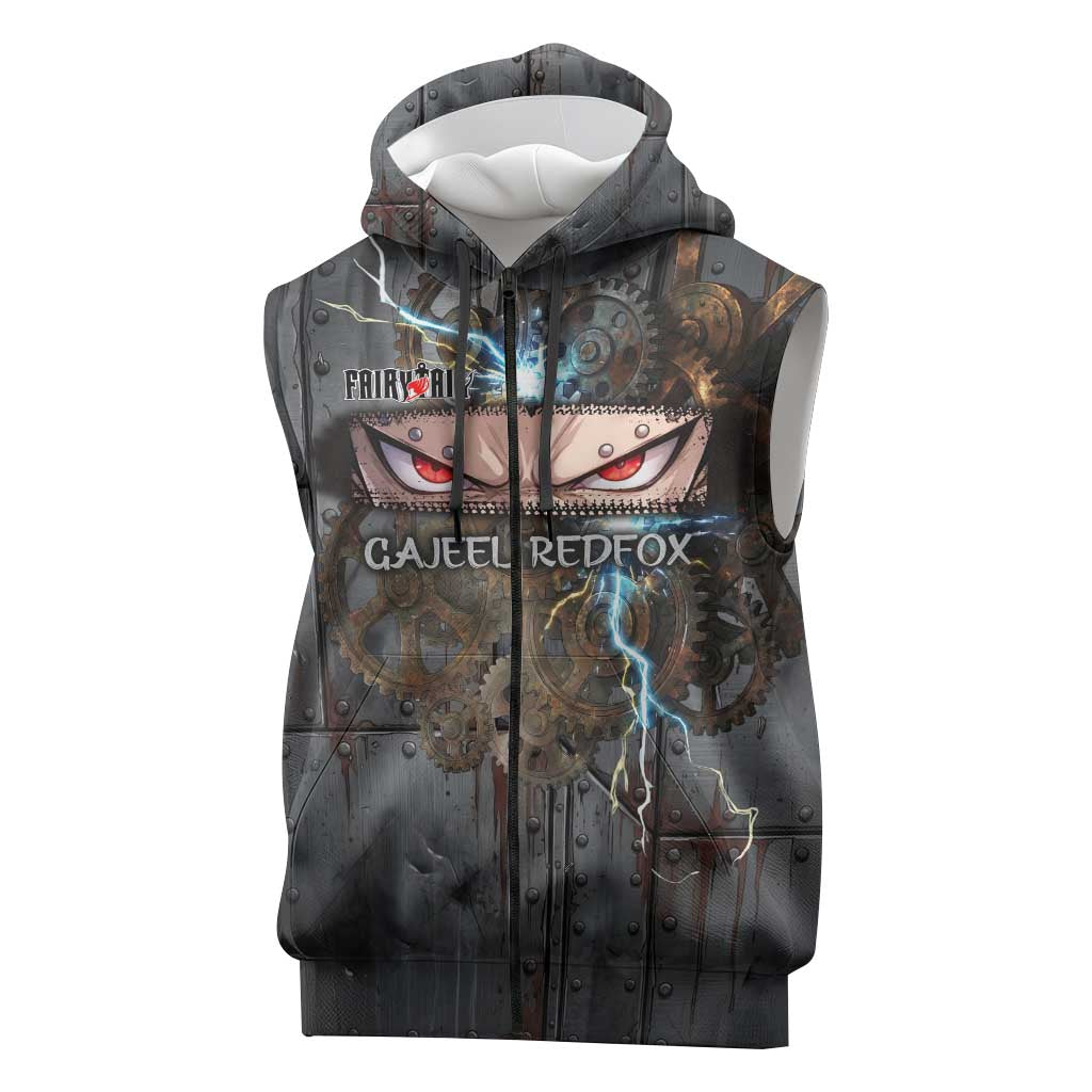 Gajeel Redfox Fairy Tail Sleeveless Zip Hoodie Industrial Steampunk Anime Style with Iron Dragon Elements