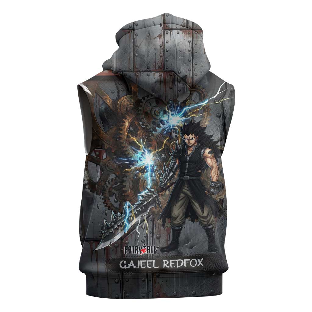Gajeel Redfox Fairy Tail Sleeveless Zip Hoodie Industrial Steampunk Anime Style with Iron Dragon Elements
