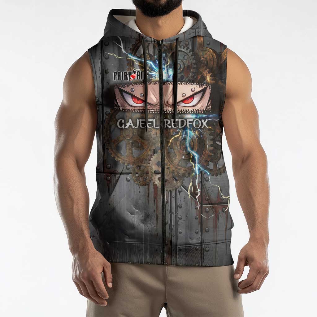 Gajeel Redfox Fairy Tail Sleeveless Zip Hoodie Industrial Steampunk Anime Style with Iron Dragon Elements