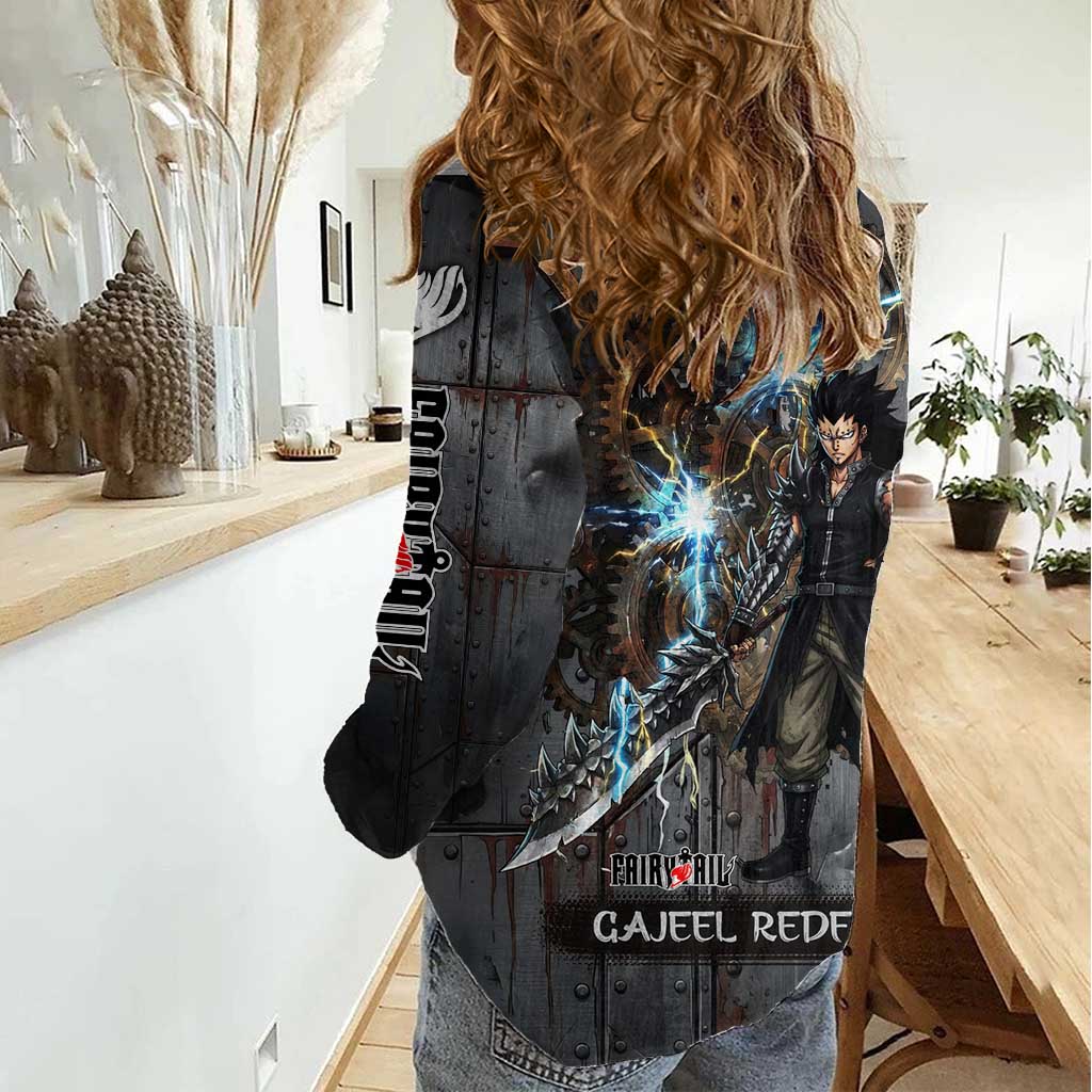 Gajeel Redfox Fairy Tail Women Casual Shirt Industrial Steampunk Anime Style with Iron Dragon Elements