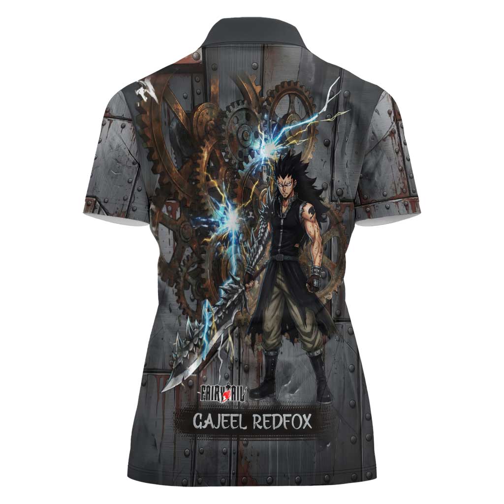 Gajeel Redfox Fairy Tail Women Polo Shirt Industrial Steampunk Anime Style with Iron Dragon Elements