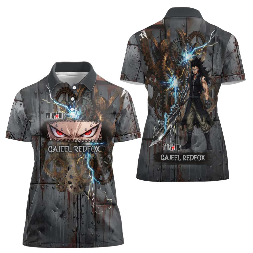 Gajeel Redfox Fairy Tail Women Polo Shirt Industrial Steampunk Anime Style with Iron Dragon Elements