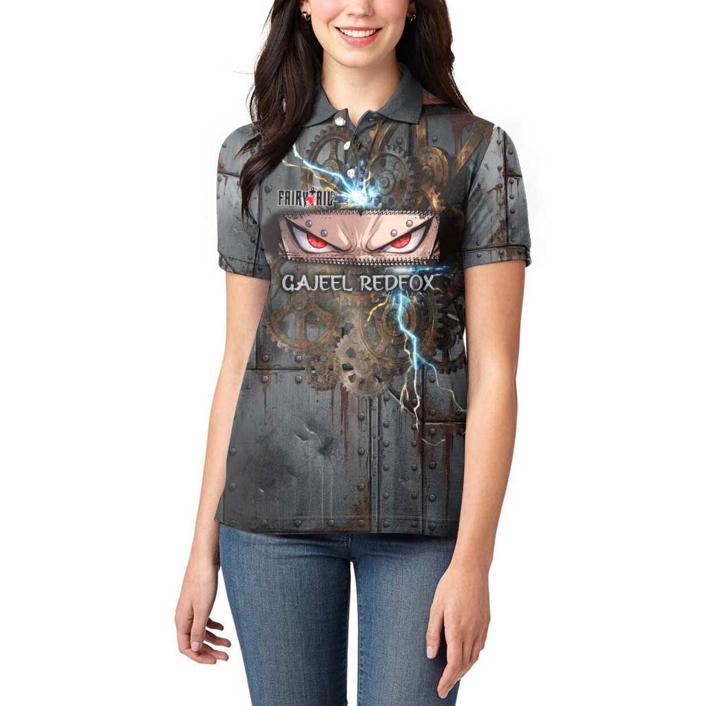 Gajeel Redfox Fairy Tail Women Polo Shirt Industrial Steampunk Anime Style with Iron Dragon Elements