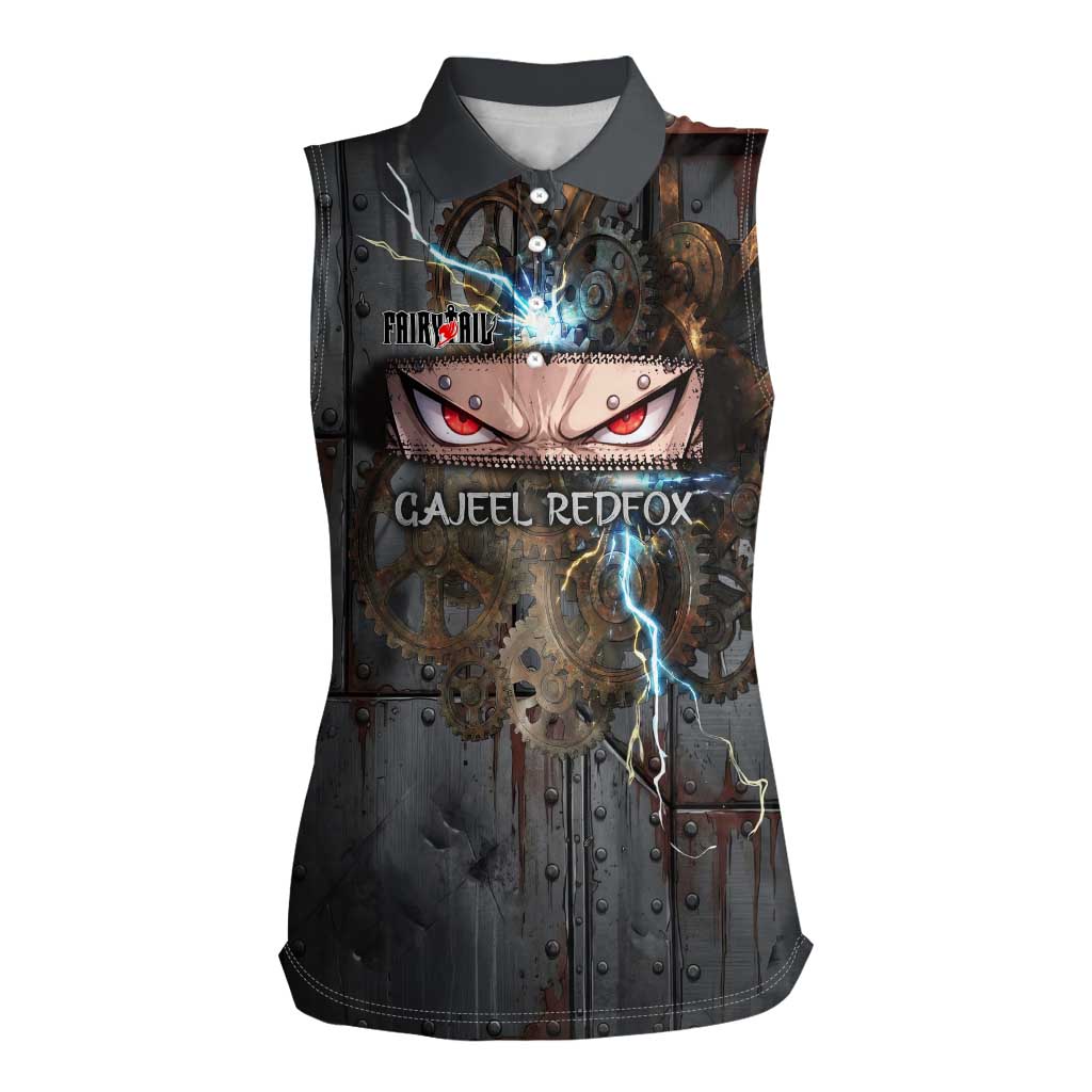Gajeel Redfox Fairy Tail Women Sleeveless Polo Shirt Industrial Steampunk Anime Style with Iron Dragon Elements